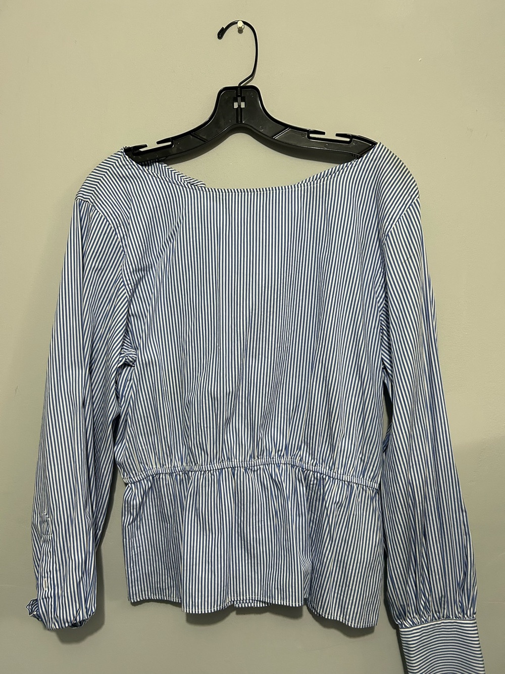 Blue & White Striped Peplum Long-Sleeve Blouse